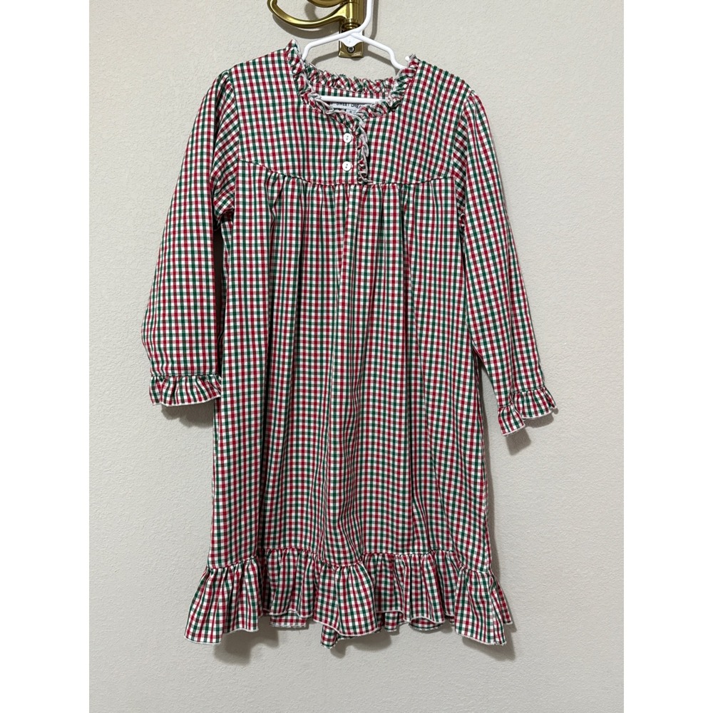 Sweet Dreams Night Gown Girls 8 Red Green Gingham Ruffle Christmas Sleepwear